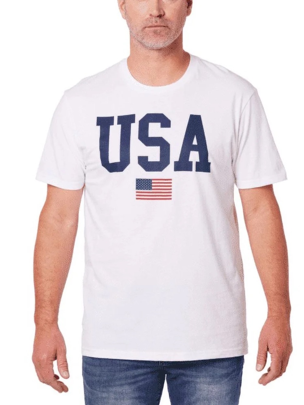 Bella Canvas White Short Sleeve Tee with Navy USA & Red Flag Graphic